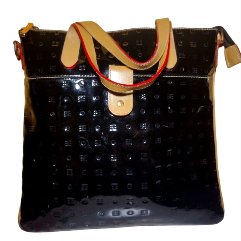 Arcadia Italian Black Patent Leather Shoulder Bag